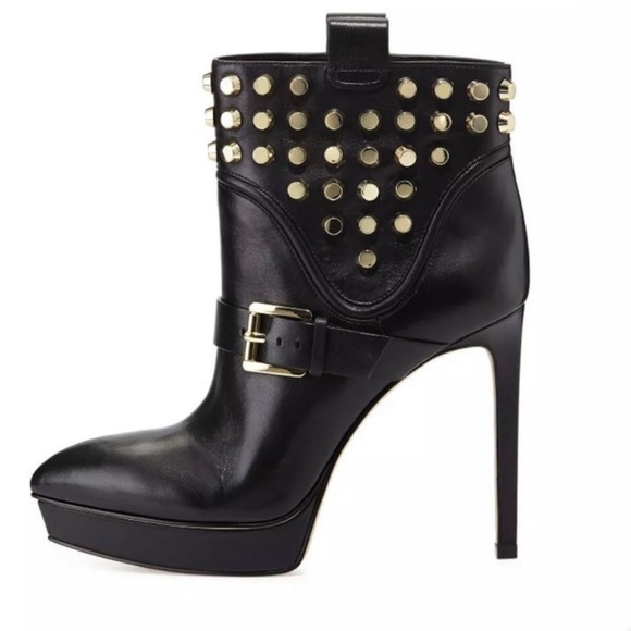 Michael Kors Shoes - Michael Kors Bryn Gold Studded Buckle Leather Platform Stiletto Heeled Boots 7